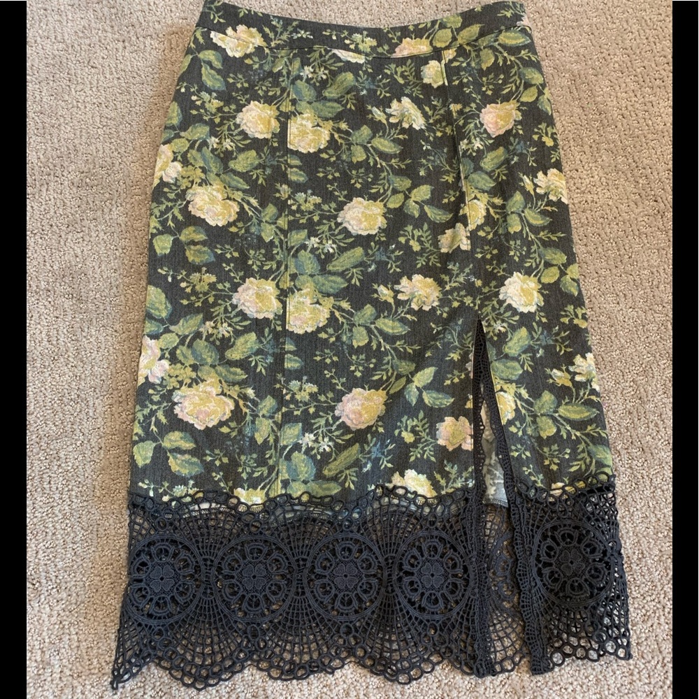 Free People Gray Floral Pencil Skirt Lace Slit Sz6
